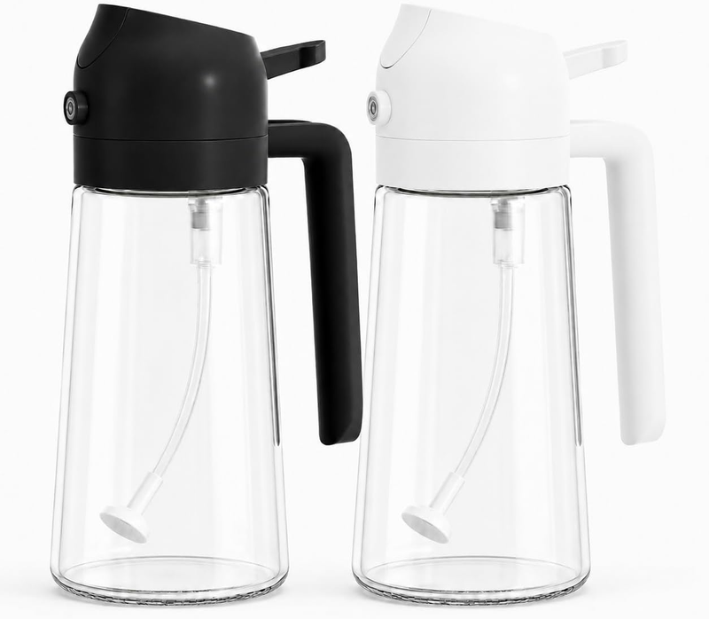2-Pack Glass Olive Oil Sprayer for Cooking, Black and White | 2-In-1 Oil Dispens