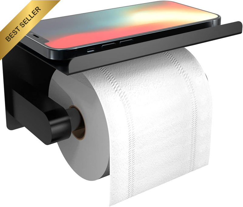 Self Adhesive Toilet Paper Holder with Phone Shelf, Wall Mounted Toilet Paper Ro