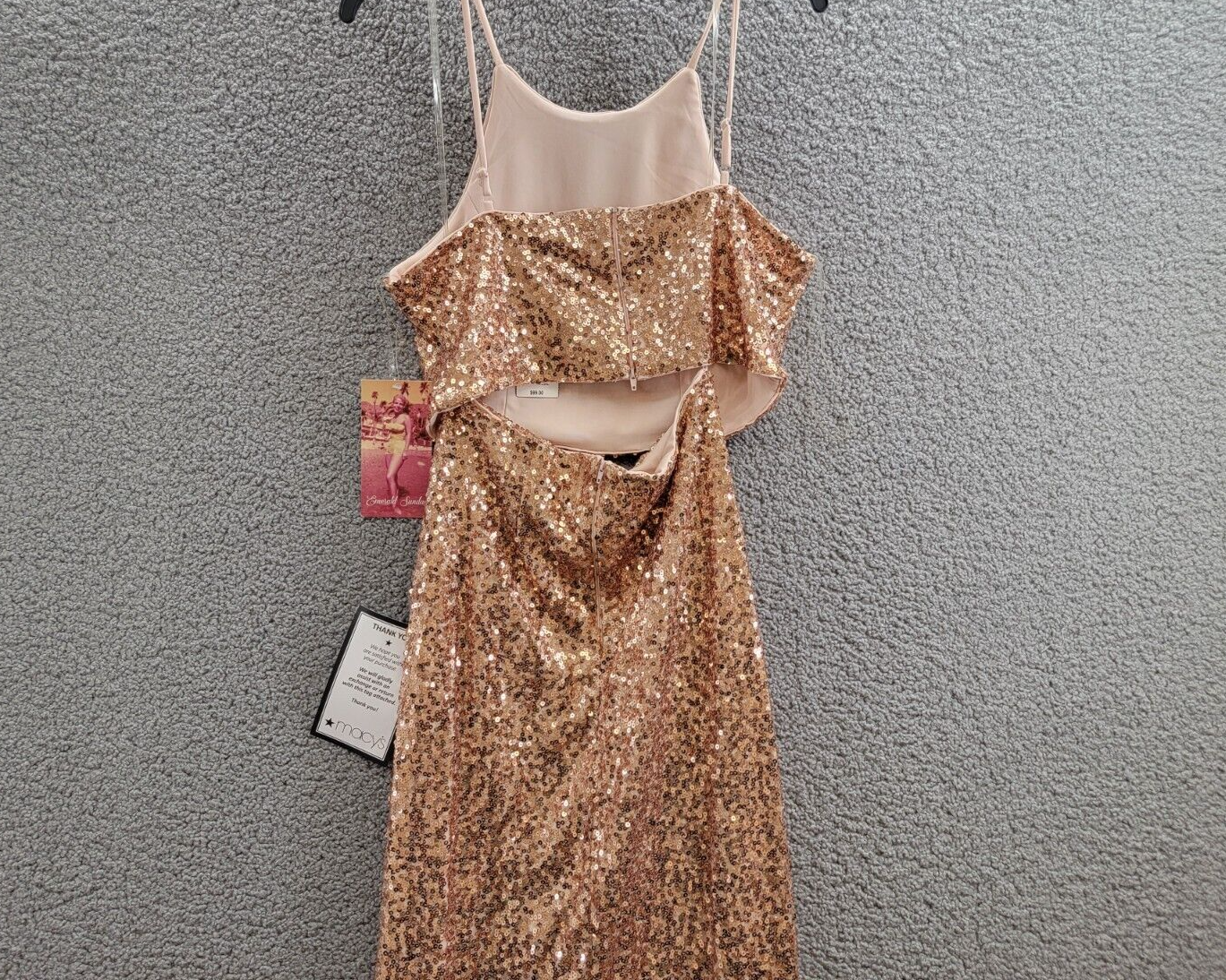 Emerald Sundae 2-Pc. Sequined Halter Dress Juniors L Rose Gold Back Zip Closure - Picture 13 of 18