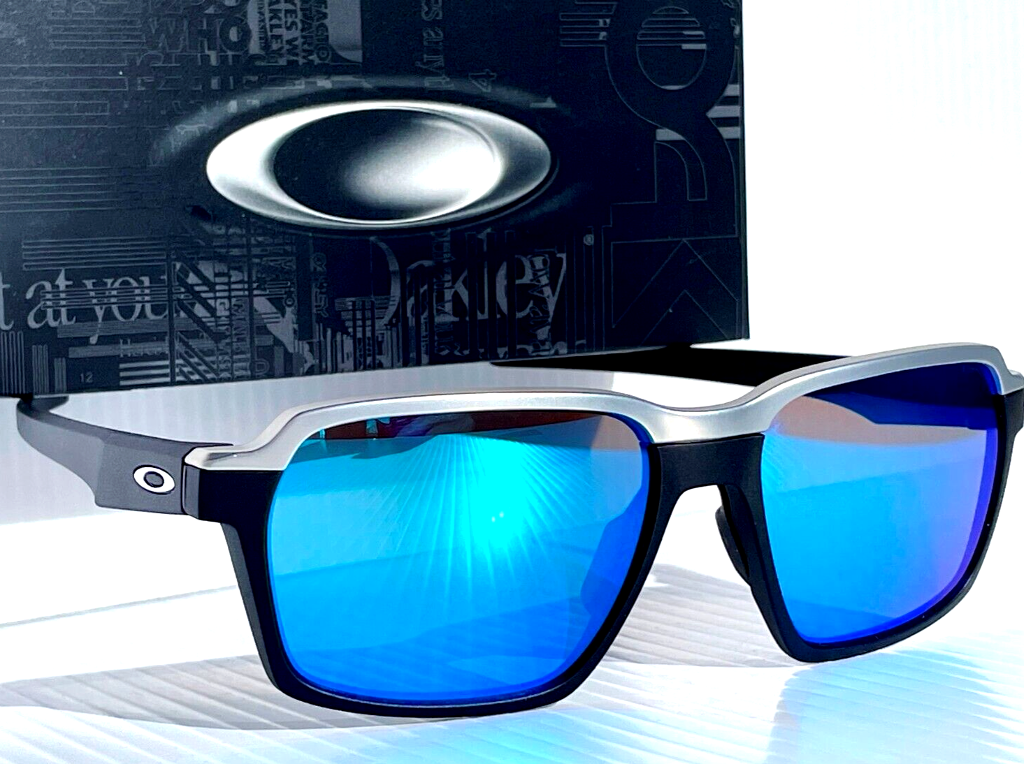 NEW Oakley PARLAY Matte Black POLARIZED Galaxy Blue Mirror