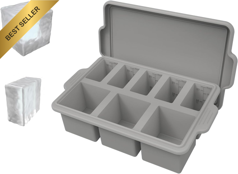 8-Cavity Silicone Ice Cube Tray with Lid - Leakproof Freezer Container for Large