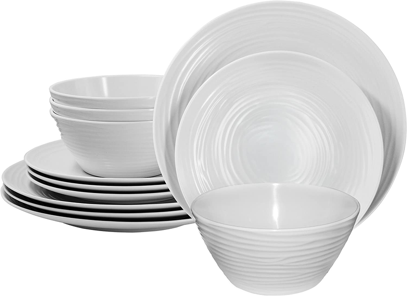 White Melamine Plastic Home Dinnerware Set, 12-Piece Service