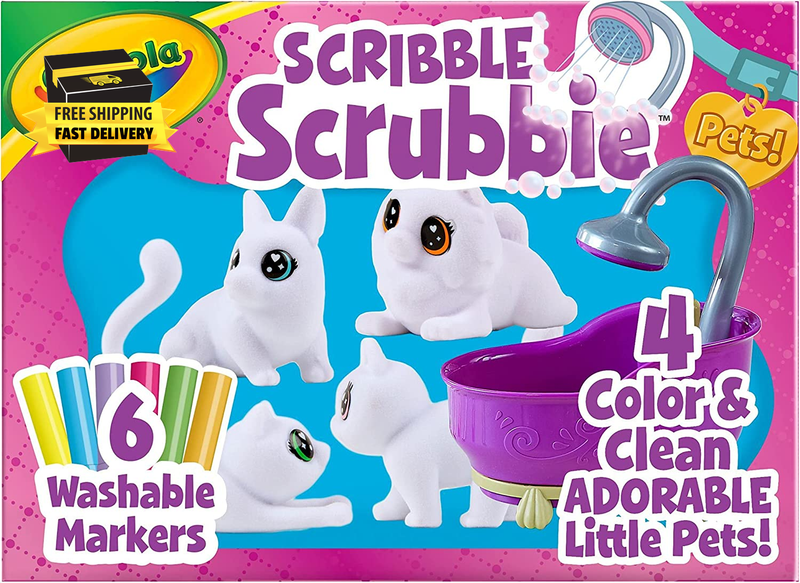 Scribble Scrubbie Pets Tub Set, Washable Pet Care Toy, Animal Toys for Girls & B