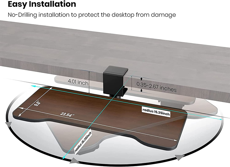Keyboard Tray under Desk,360 Rotating Keyboard&Mouse Tray with Drawer