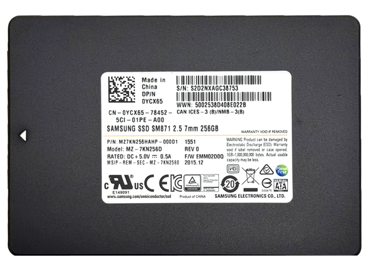 Samsung 256GB GB SSD SATA 2,5" 6Gbps SM871 MZ-7KN256D für Laptop PC Desktop