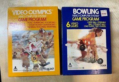 Atari 2600 Bowling & Video Olympics Cartridges - Boxed & Manuals - Nice!