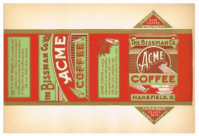 ORIGINAL TIN CAN LABEL VINTAGE COFFEE C1930S ACME MAINSFIELD OHIO
