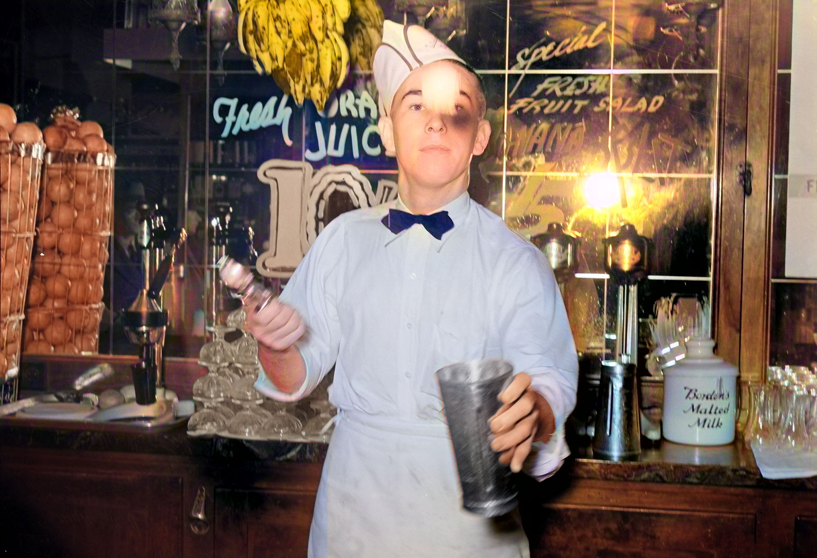 1939 Soda Jerk Flipping Ice Cream, Texas Old Photo 13" x 19" Reprint Colorized