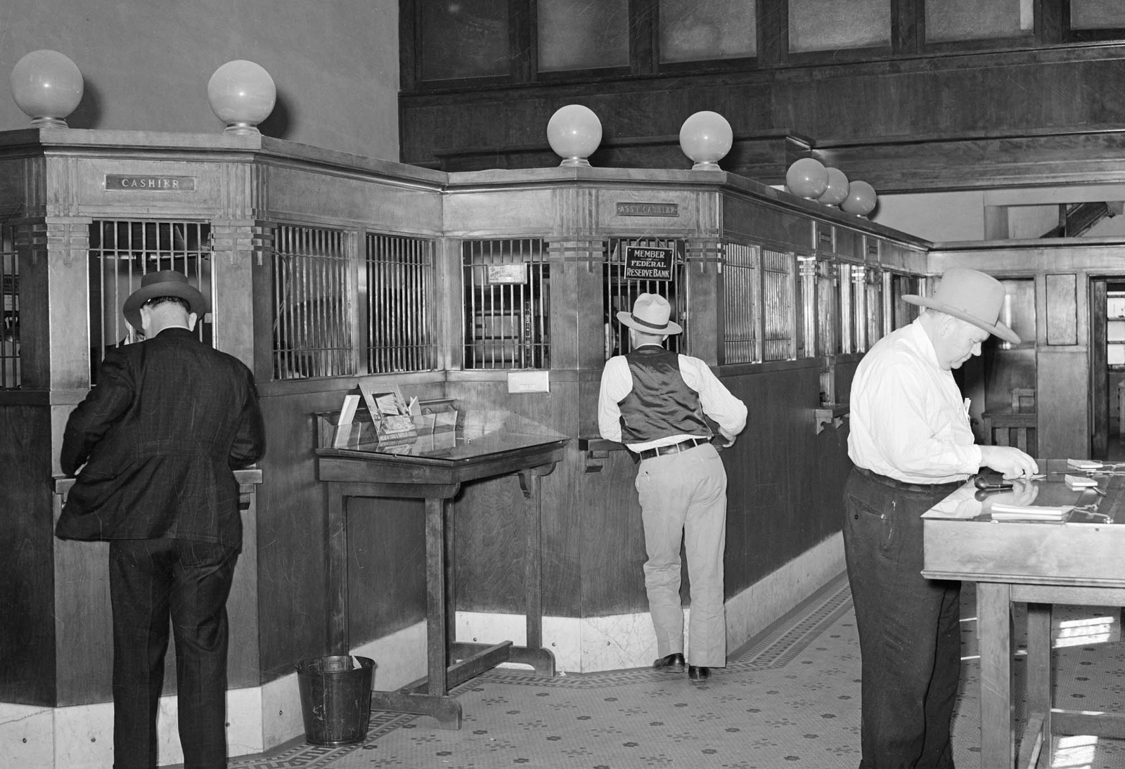 1939 Scene in a Bank, San Augustine, Texas Vintage Old Photo 13" x 19" Reprint