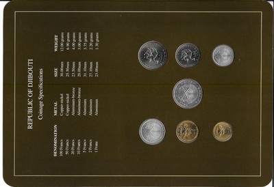 Coin Sets of All Nations Djibouti w/card 1977 - 1986 UNC 50 Francs 1986