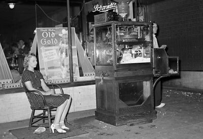 1939 Popcorn Stand Girl, Iowa Falls, Iowa Old Photo 13" x 19" Reprint