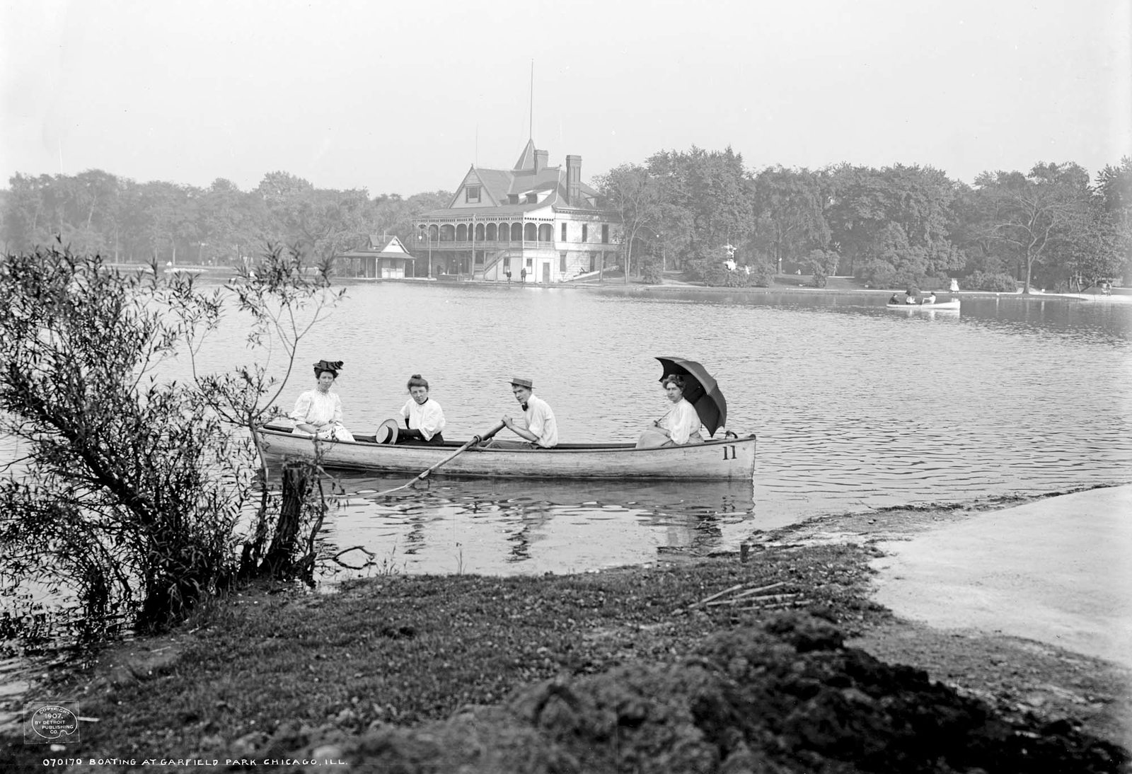 1907 Boating at Garfield Park, Chicago, Illinois Old Photo 13" x 19" Reprint