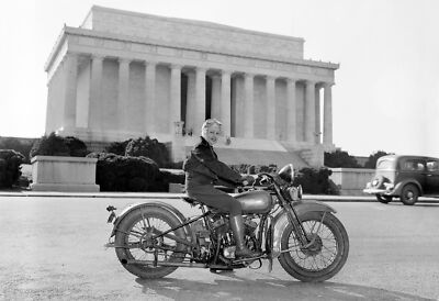 1937 Mrs. Sally Halterman on a Harley, DC Old Photo 13" x 19" Reprint