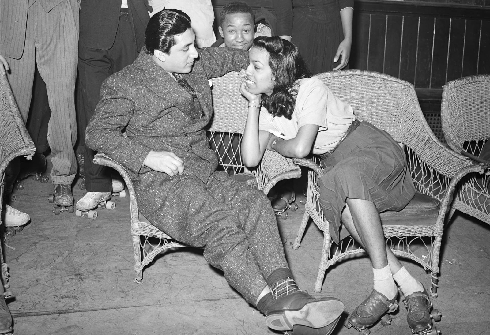 1941 Couple at Rollerskating Rink, Chicago, Illinois Old Photo 13" x 19" Reprint