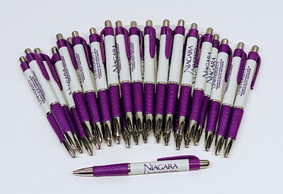 30ct Lot Misprint Retractable Click Pens:  Thick Barrel Rubber Grip PURPLE/WHITE