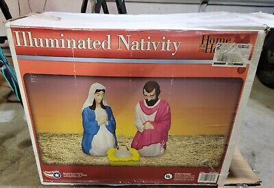 Vintage Nativity Blow Mold Mary Joseph Baby Jesus Lighted General Foam Products