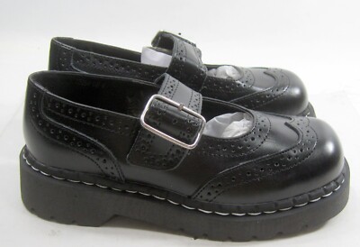 NEW T.U.K. Anarchic Mary Jane Brogue Black Leather shoes  WOMEN Size 7