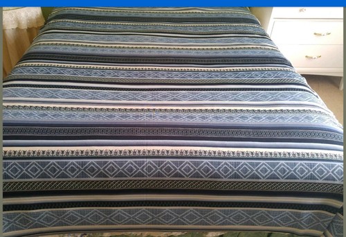 Vintage 1970s Poly Knit Fabric BLUE GREY GREEN STRIPE Soft Drappy 65