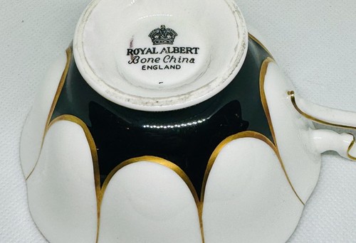 Vintage Royal Albert Trio Tea Cup Saucer Dessert Plate Pink Black Gold on White