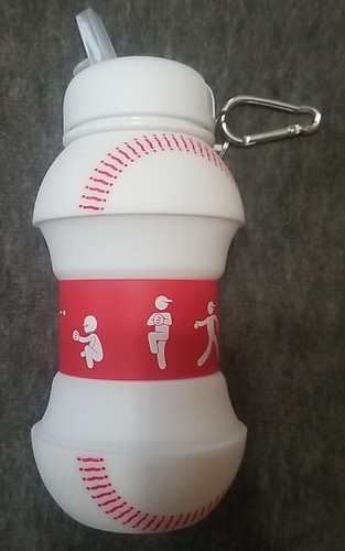 Foldable Silicone Water Bottle Sports Edition Baseball White lid 19 fl. oz
