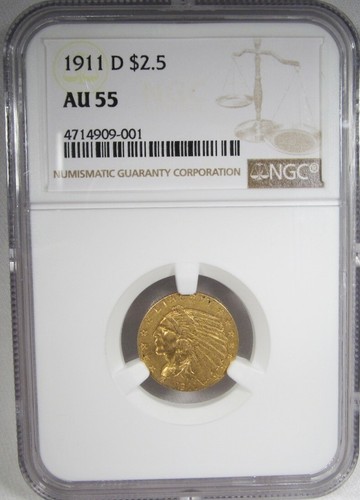 RARE 1911-D 2.50 Indian Gold Coin NGC Certified AU 55 AG877