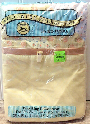 VTG J.P. Stevens Country Folk Collection No Iron Percale Two King Pillowcases