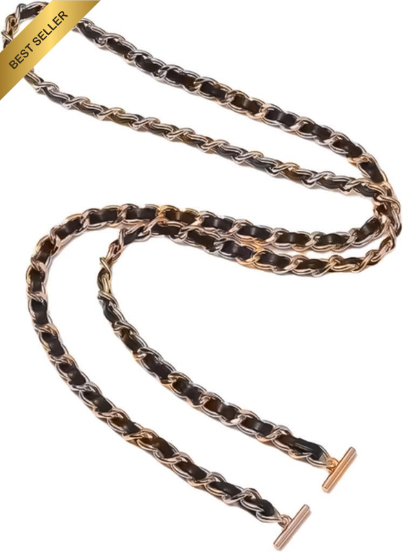 Leather Purse Chain Strap, PU Leather Woven Crossbody Replacement Strap Metal Ch