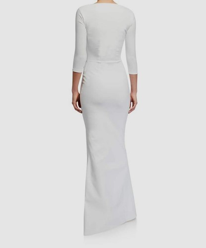 Pre-owned Chiara Boni $995  Women's White Boat Neck 3/4 Sleeve Kate Gown Dress Size 2