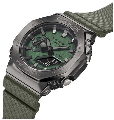 Pre-owned Casio G-shock Green Dial Green Resin Strap Gm-2100b-3aer Watch