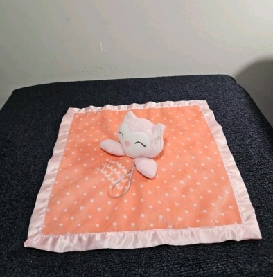 Cloud Island Sleeping Owl Lovey Baby Security Blanket Pink Polka Dot Satin 13.5''