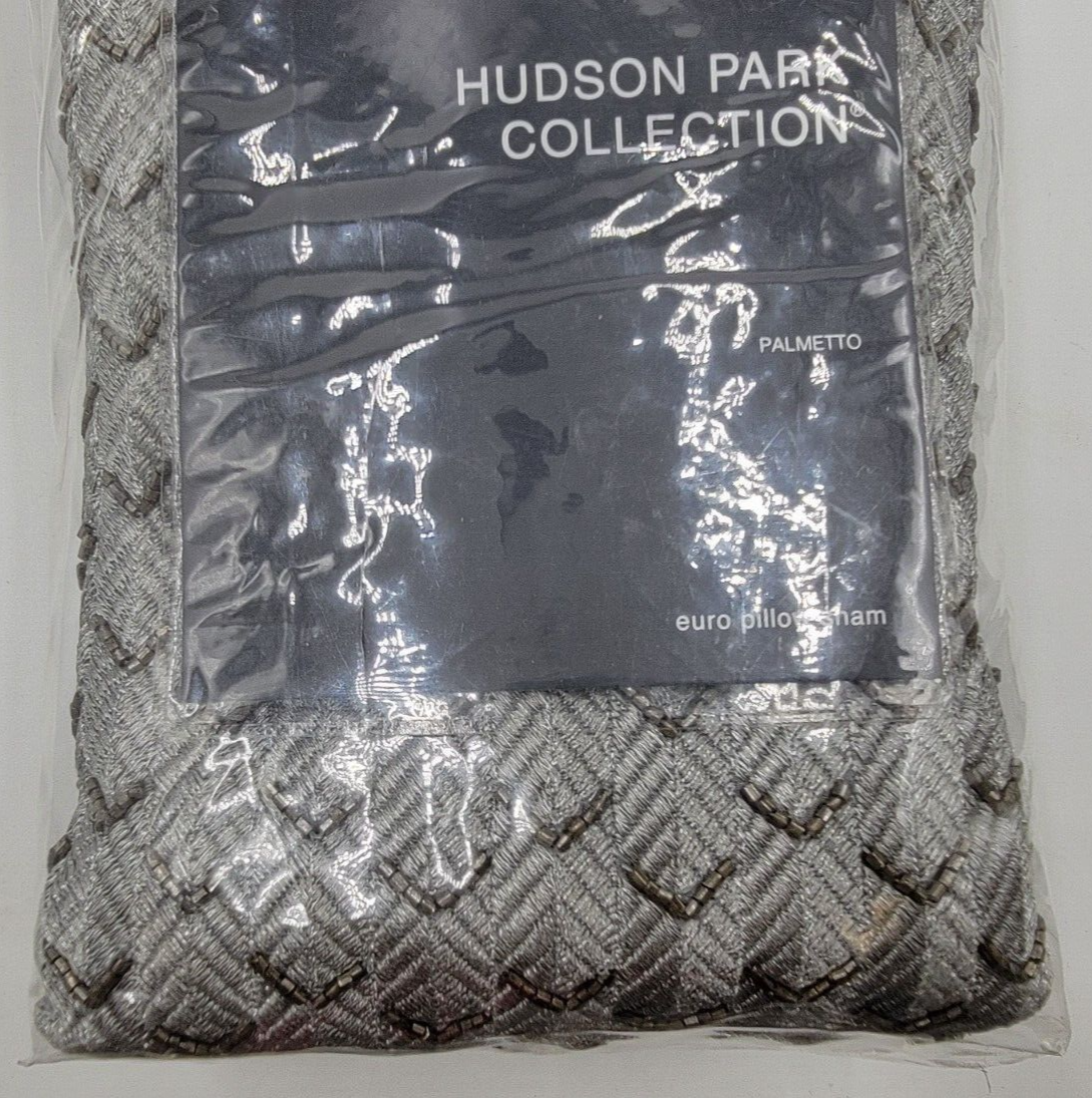 Hudson Park Collection Palmetto Cotton Silk European Pillow Sham 26x26in Silver~ - Picture 3 of 10