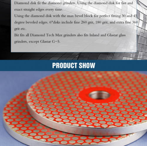 180 GRIT DIAMOND GRINDING DISK FOR DIAMOND TECH BEVEL MAX GRINDER 6" 1pc