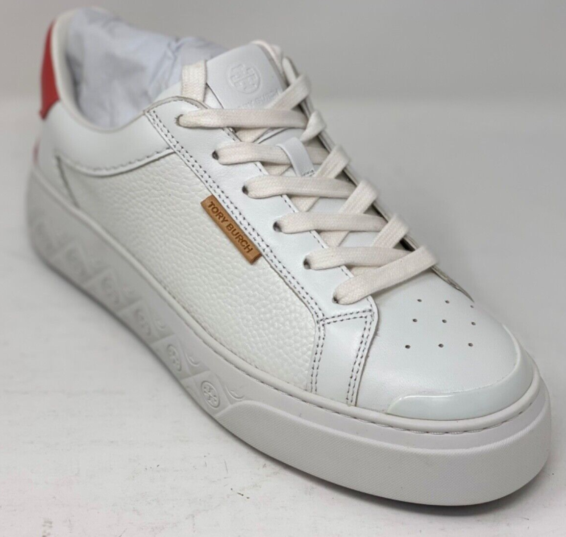 Tory Burch Ladybug Leather Sneakers Trainer Purity Coral