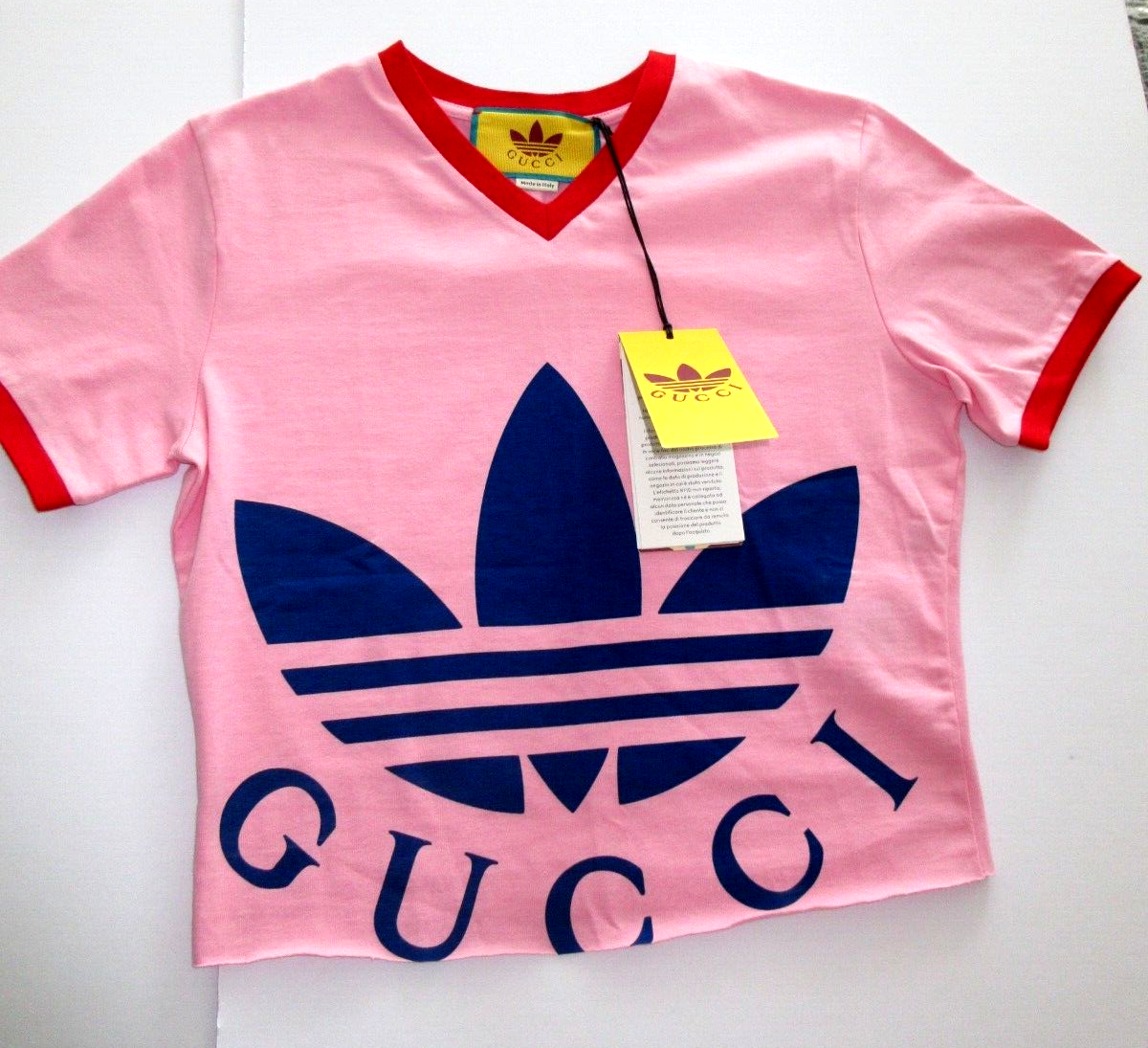 Pre-owned Gucci X Adidas Cropped Pink T-shirt Women's Size Xxs Authentic 693637