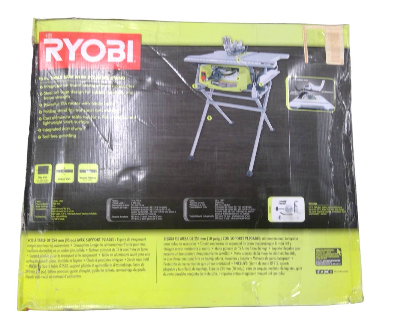 USED - RYOBI RTS12 15 amp 10" Table Saw w/ Folding Stand (Corded)