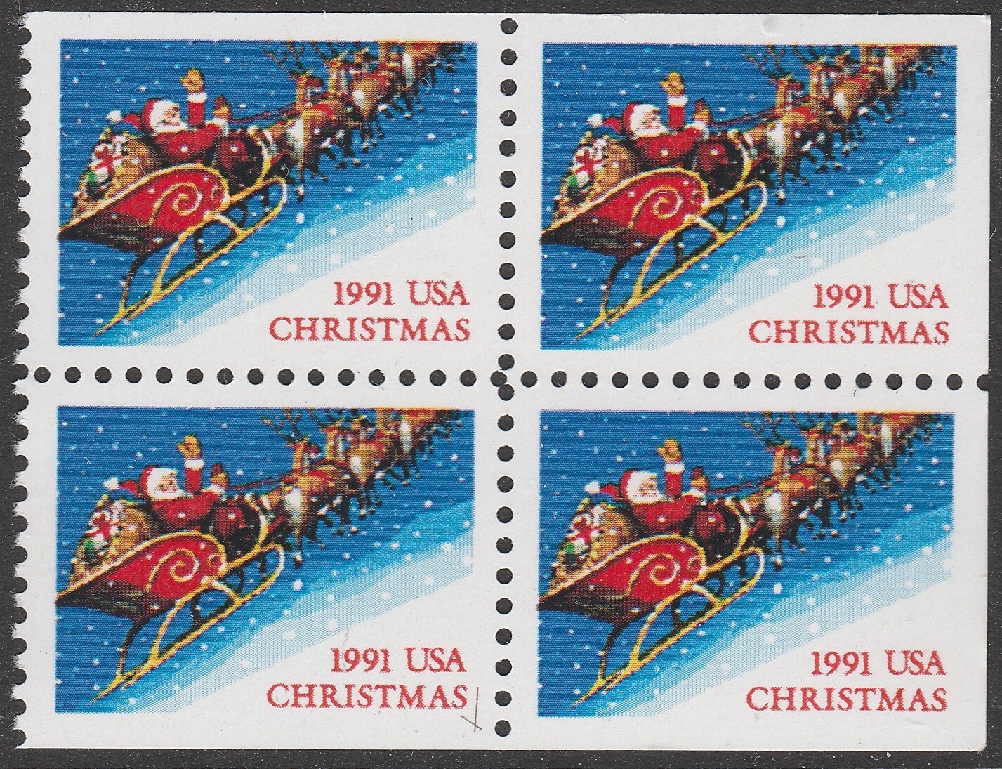 切手90 US 2585a Christmas Santa & Sleigh First Class 29c block 4