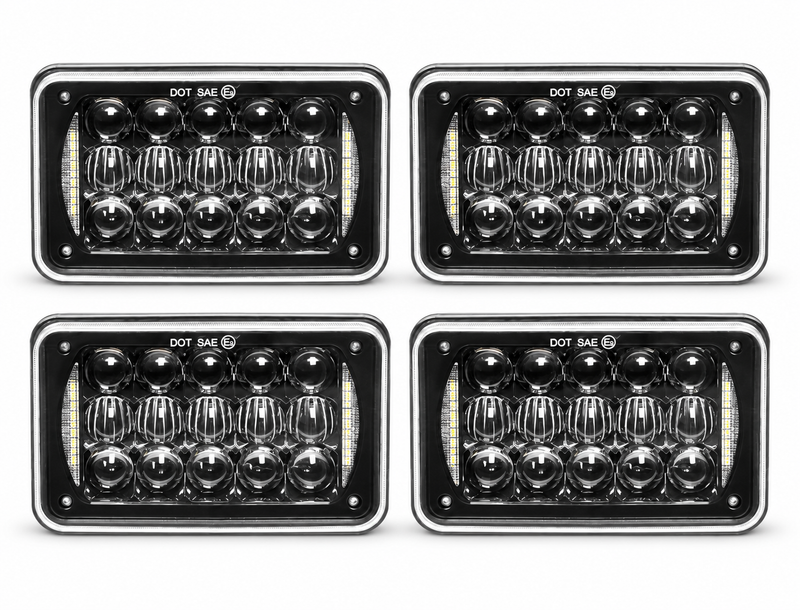 4PCS 4x6 LED Headlights Black Hi/Lo DRL for Kenworth Peterbilt Freightliner