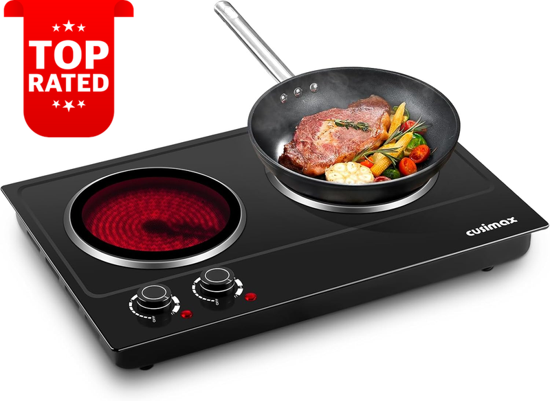 2400W Double Hot Plate Electric Ceramic Cooktop Portable Infrared Black