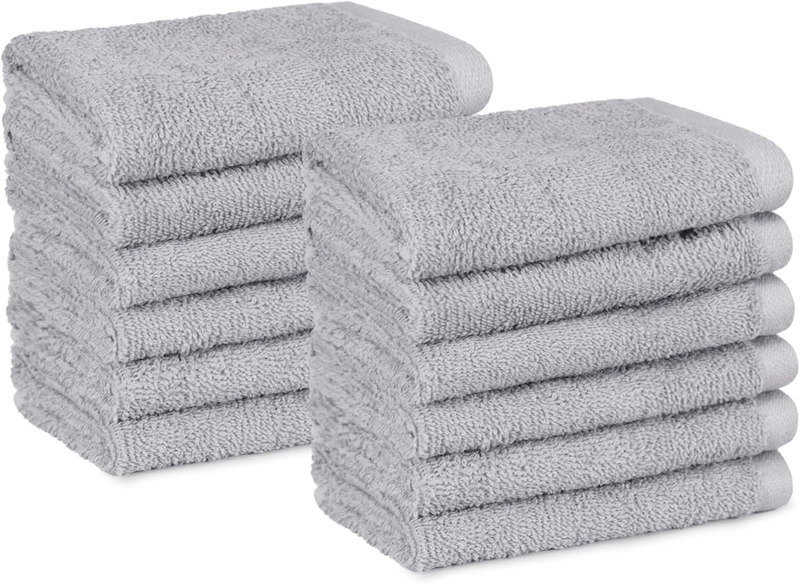 12-Pack Cotton Face Towels, 30x30 cm, Grey, Fast Drying