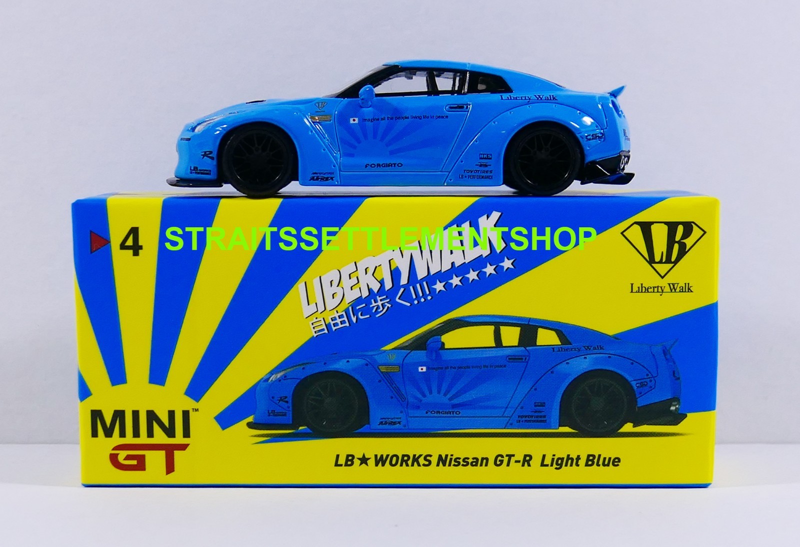 MINI GT #4 LB★WORKS Nissan GT-R MINI GT 4 LB WORKS Nissan GT-R (R35) Light Blue Type 1, Rear