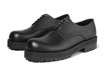 Firenze Atelier Men's Matte Black Leather Round Toe Chunky Derby Platform Shoes