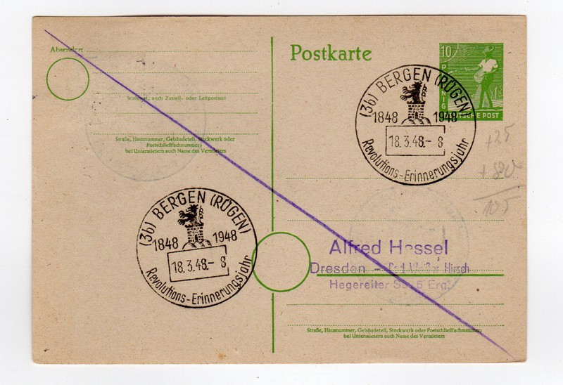 Postkarte Allemagne Deusche Post 1948 Bergen (Rogen) /L897