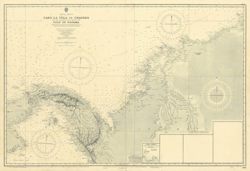 Panama Colombia coast. Cabo la Vela-Chagres. ADMIRALTY sea chart 1892 (1955) map