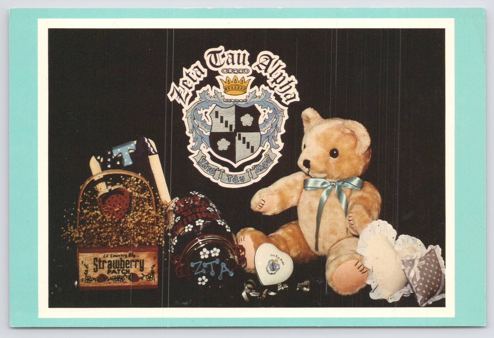 Zeta Tau Alpha Strawberry Patch Water Bottle & Bear~Continental Postcard