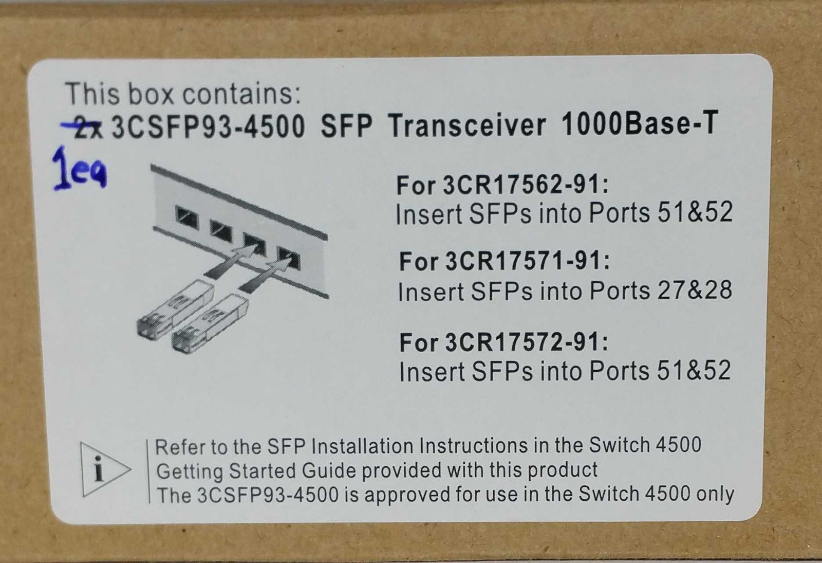 New 3Com SFP Transceiver 1000Base-T 3CSFP93-4500