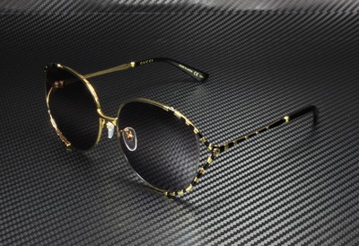 Pre-owned Gucci Gg0595s 001 Round Oval Gold Gold Black Grey 59 Mm Women's Sunglasses In Triple Gradient Grey