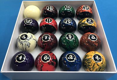New Black Marble Swirl Pool Table / Billiard Balls Set 2 1/4'' Reg Size & weight