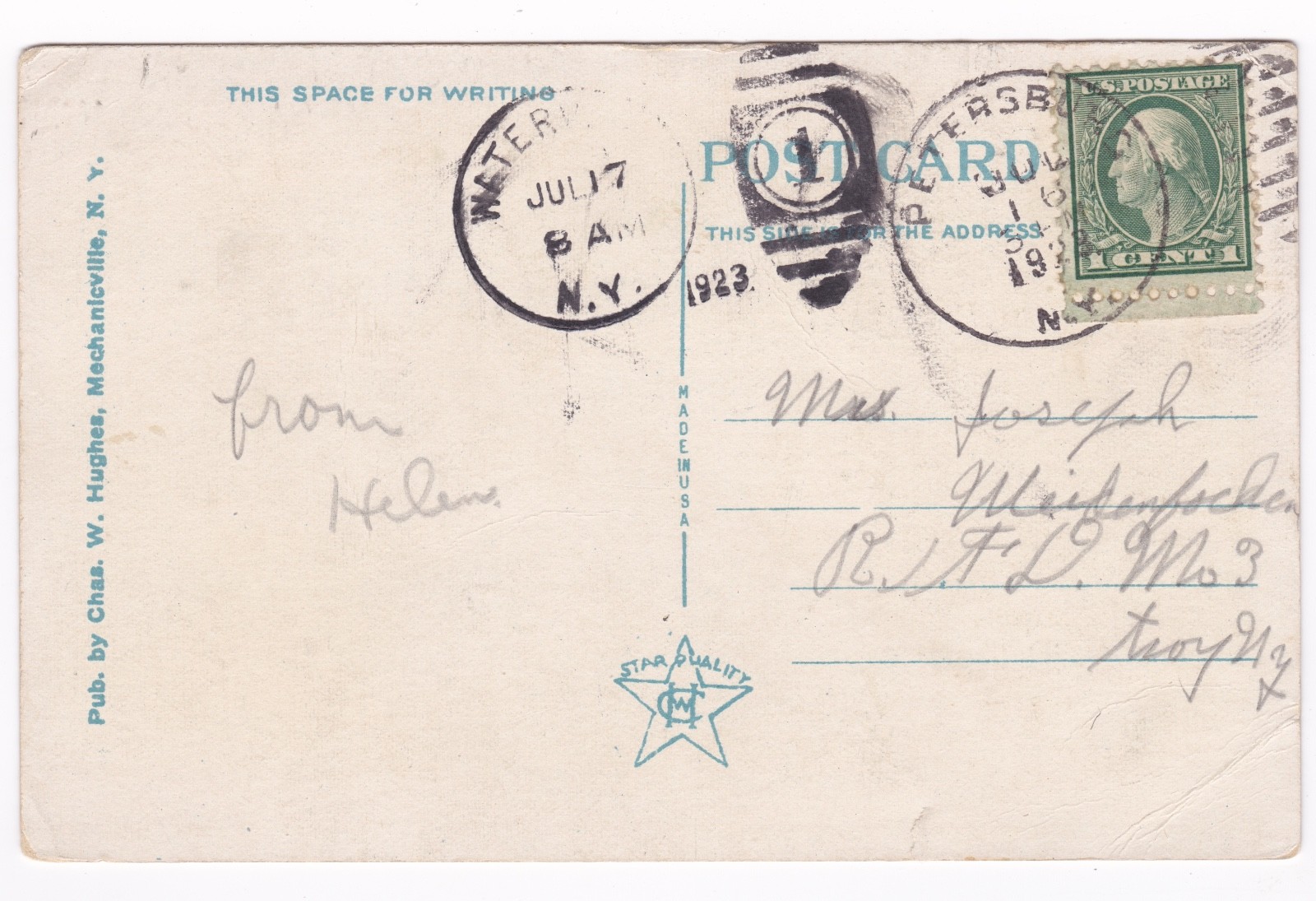 Postcard Greetings From Grafton NY Dirt Road 1910 B3