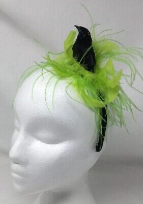 NEW Neon Green Black Bird Nest Feather Headband Costume Hair Accessory Witch