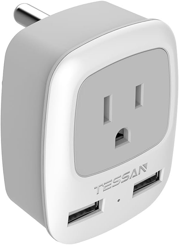 TESSAN US to India Power Adapter, India Grounded Travel Plug Adapter with 2 USB